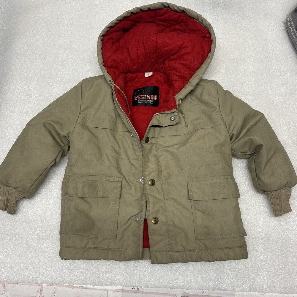 1970s Vintage Westwind Boys 4 Sherpa Lined Hooded Jacket Blue USA Winter Coat